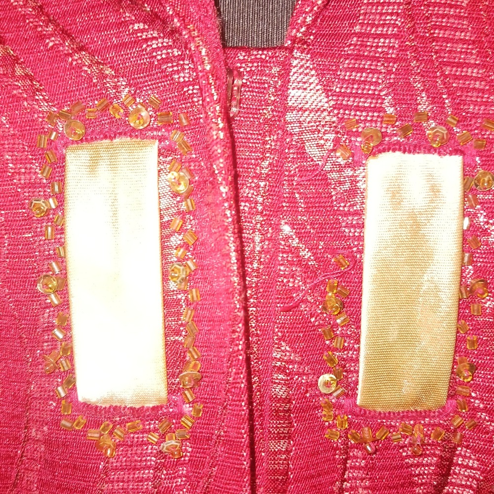 Vintage G.O.S.P.E.L. Michael Jackson Red Gold Metallic Jacquard Skirt Suit  14W - Picture 6 of 16